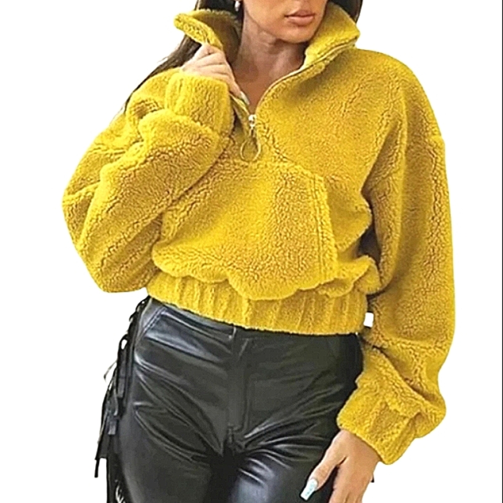 NO VACANCY Sherpa Faux Fur Kangaroo Pouch Zip Pullover Jacket NWT